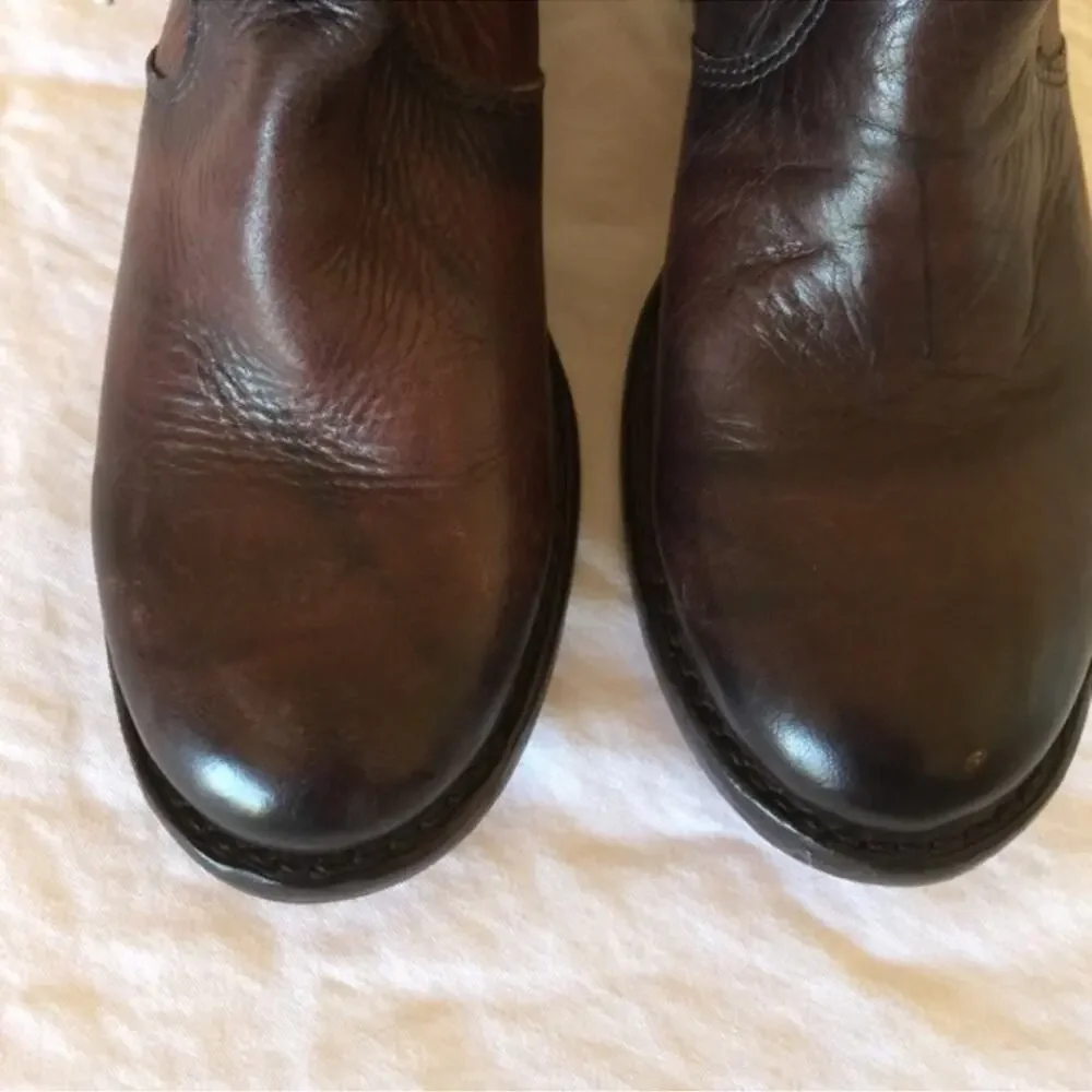 Frye Women's Sabrina mid short zip zipper walnut Leather Boots 8.5 - Picture 7 of 10